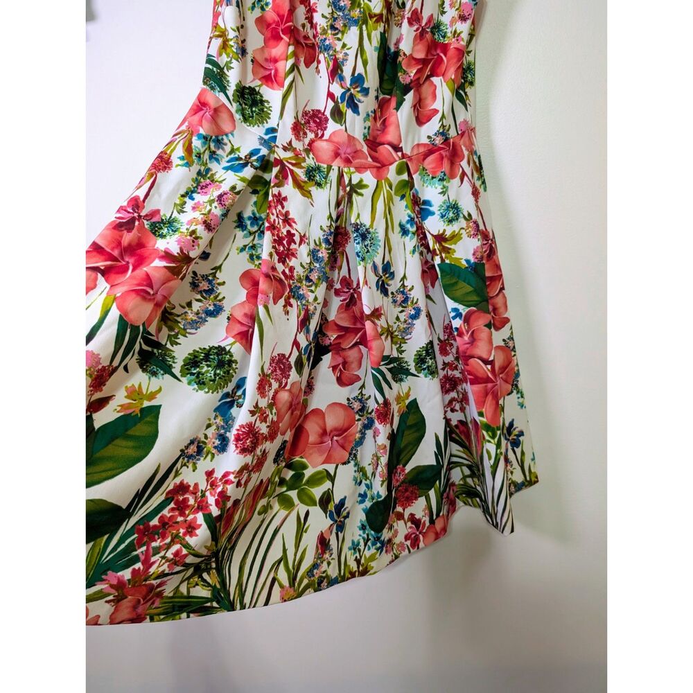 Danny and Nicole Floral Fit & Flare Dress Summer Wedding Guest Pink Green 12 - Picture 3 of 8